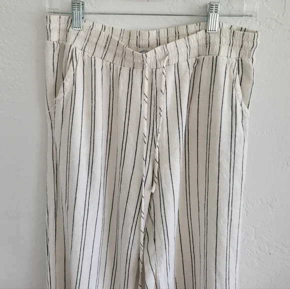 Blue Rain Black and White Striped Linen Drawstring Pants - Picture 2 of 3